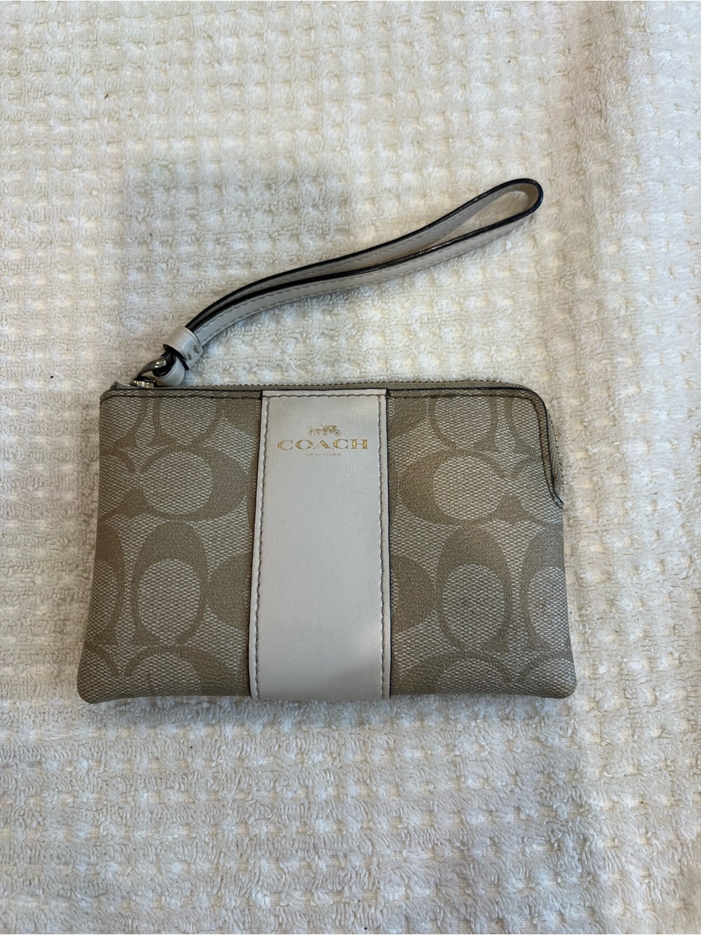 Coach Khaki & Chalk Signature Wristlet